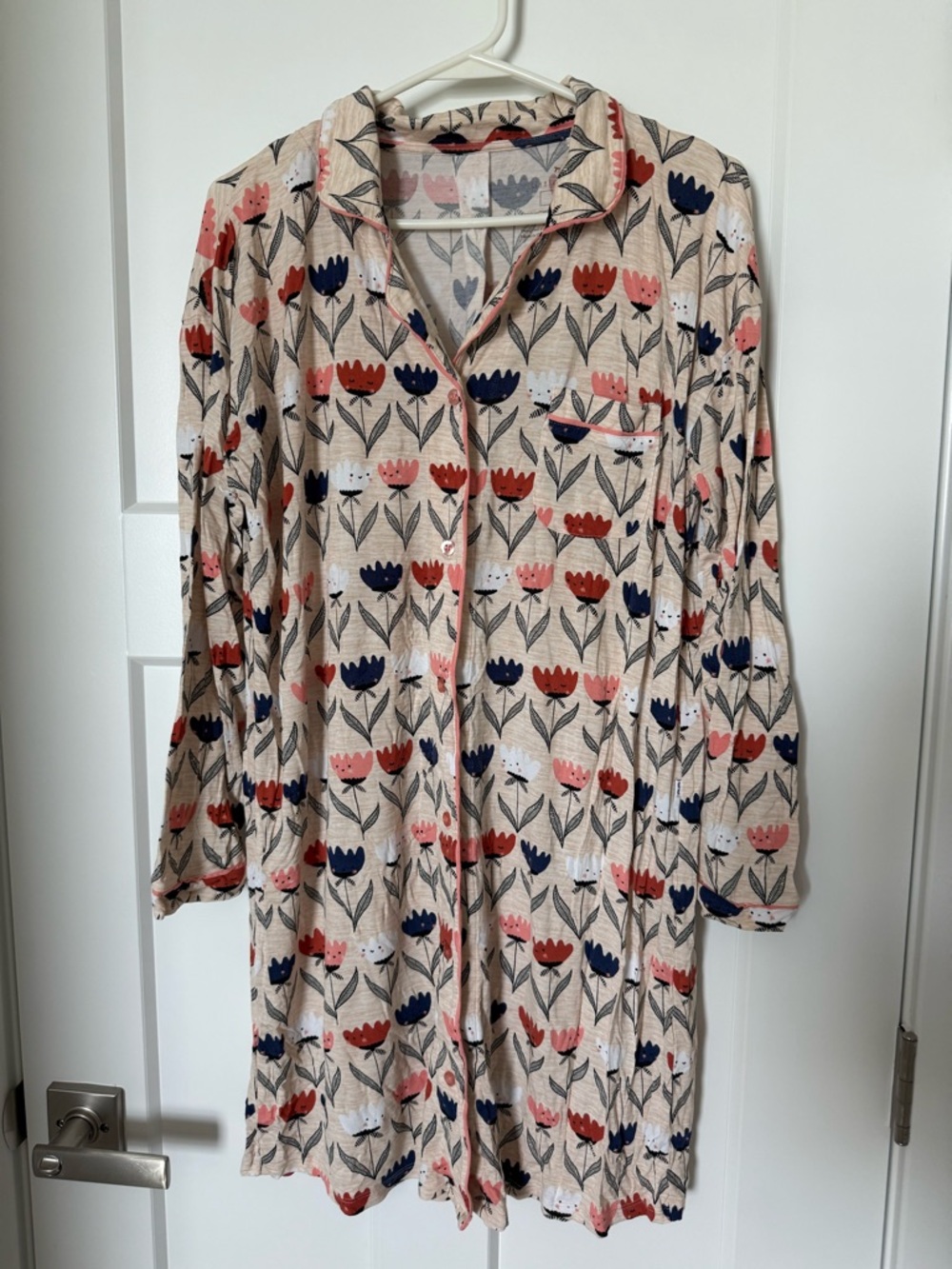 Little Sleepies Beige Nightshirt with Coral & Navy Tulips